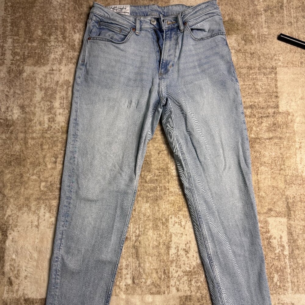 H&M Brand Light Blue Athletic Tapered Regular Fit Stretch Jeans, 31x32
